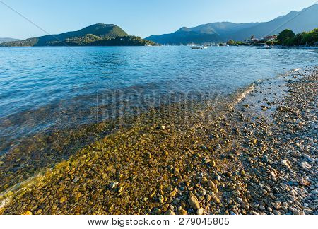 Beautiful Hazy Summer Lefkada Coastline Landscape (nydri, Greece, Ionian Sea).