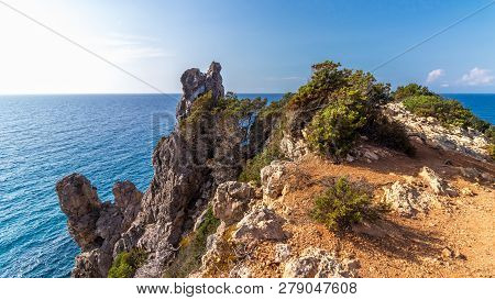 View Of The Beautiful Textured Cliff On The Giglio Island (isola Del Giglio), Tuscany, Italy