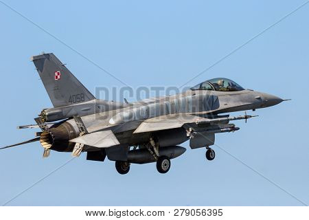 Leeuwarden, The Netherlands - Apr 21, 2016: Polish Air Force F-16c Fighting Falcon Fighter Jet Landi