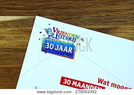 Amsterdam, The Netherlands - Januari 17, 2019: Dutch Lottery (vrienden Loterij) On A Envelope Agains