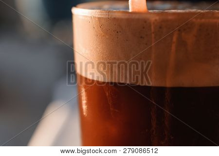 Cold Greek Frappe Coffee With Foam Made With Vanilla Ice Cream