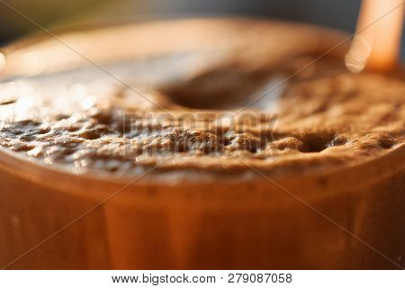 Cold Greek Frappe Coffee With Foam And Vanilla Ice Cream Close-up