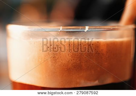 Cold Greek Frappe Coffee With Foam And Ice Cream