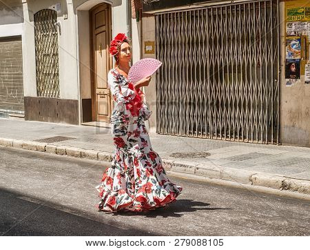 Malaga, Spain - August 11, 2018. Feria De Malaga Is An Annual Event That Takes Place In Mid-august A