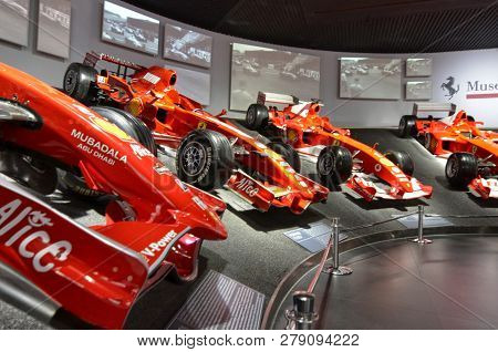 At The Ferrari Museum, The Room Where The World-class Formula 1 Winning Cars Are Displayed