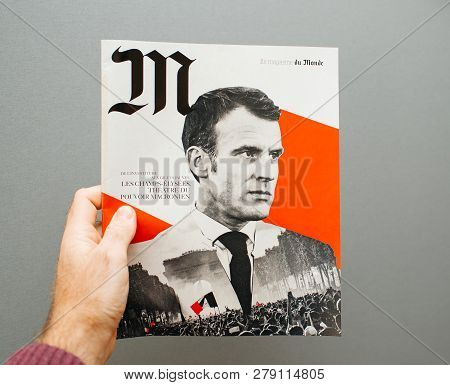 Paris, France - Jan 2, 2019: M Le Magazine Du Monde With Controversial Cover Featuring French Presid