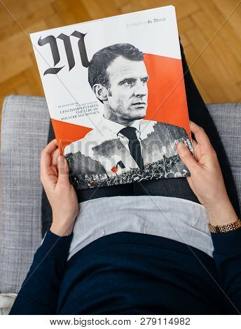 Paris, France - Jan 2, 2019: M Le Magazine Du Monde With Controversial Cover Featuring French Presid