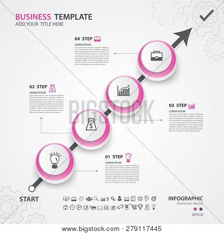 Infographics Elements Diagram With 4 Steps, Options, Vector Illustration, Circle Icon, Presentation,