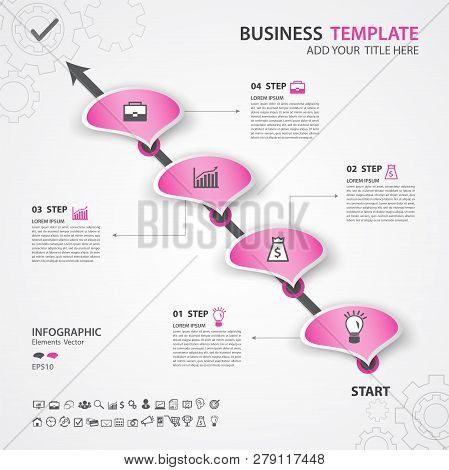 Infographics Elements Diagram With 4 Steps, Options, Vector Illustration, Circle Icon, Presentation,
