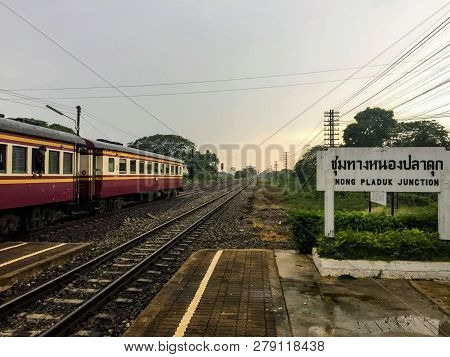 May 18th, Bangkok, Thailand: A Train Is Stalled Before Bangkok At The Non Pladuk Junction With Engin