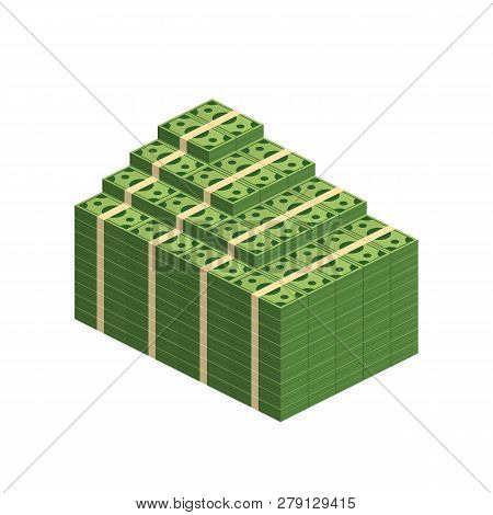 Various Money Bills Dollar Cash Paper Bank Notes Vector Set. Money Cash Heap. Vector Stock Illustrat