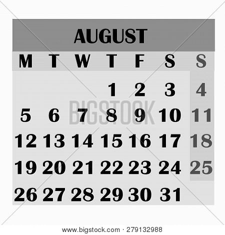 Calendar Design Month August 2019. Year 2019 Calendar. Simple Design For Calendar 2019. Calendar For