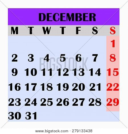 Calendar Design Month December 2019. Year 2019 Calendar. Simple Design For Calendar 2019. Calendar F