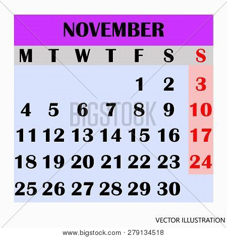 Calendar Design Month November 2019. Year 2019 Calendar. Simple Design For Calendar 2019. Calendar F