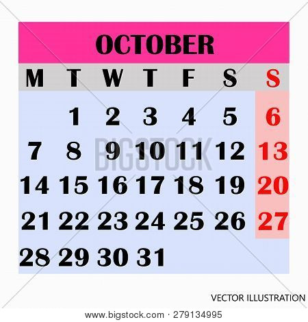 Calendar Design Month October 2019. Year 2019 Calendar. Simple Design For Calendar 2019. Calendar Fo