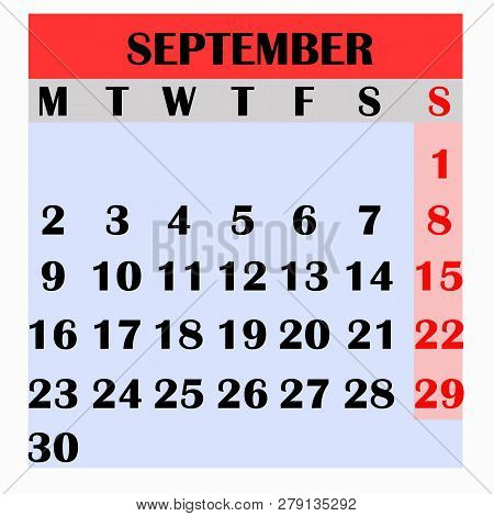 Calendar Design Month September 2019. Year 2019 Calendar. Simple Design For Calendar 2019. Calendar 