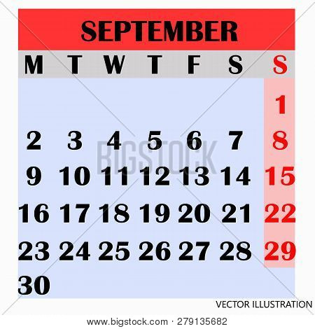 Calendar Design Month September 2019. Year 2019 Calendar. Simple Design For Calendar 2019. Calendar 