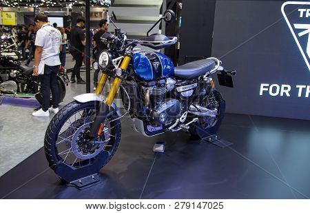 Nonthaburi, Thailand - December 4, 2018: Triumph Scrambler 1200 Xe Presented In Motor Expo 2018