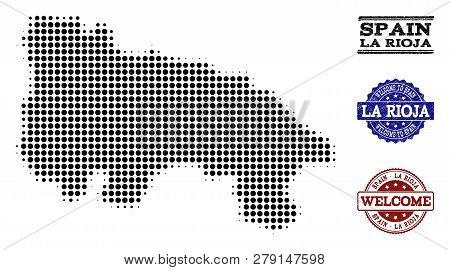 Welcome Combination Of Halftone Map Of Spain - La Rioja And Corroded Seals. Halftone Map Of Spain - 