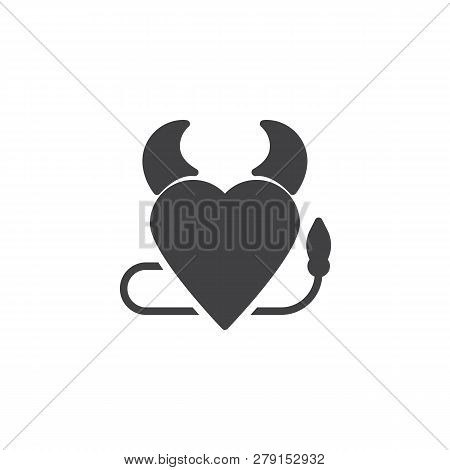 Heart With Devil Horns And A Tail Vector Icon. Filled Flat Sign For Mobile Concept And Web Design. D