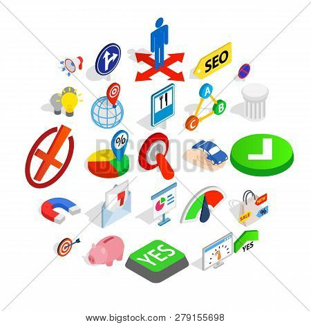 Decision Icons Set. Isometric Set Of 25 Decision Vector Icons For Web Isolated On White Background