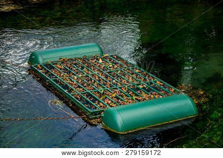 The Ironic Fishtrap In The Water Covered By Leaves