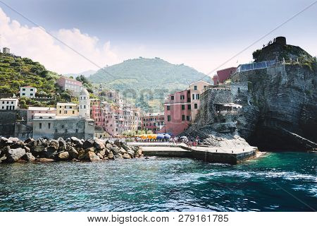 Vernazza, Italy, La Specia Province, Liguria Regione, 08 August, 2018: View On The Colorful Houses A