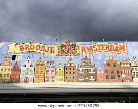 Maspalomas, Gran Canaria, Spain - December 30, 2018: Amsterdam Advertisement Sign Board Against A Cl