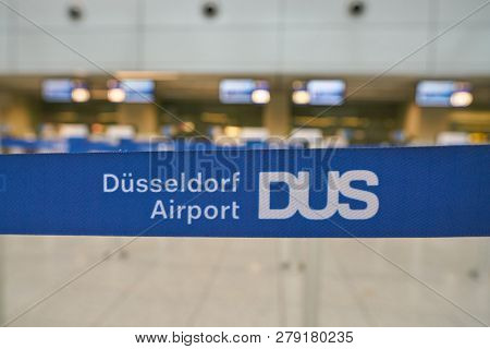 DUSSELDORF, GERMANY - CIRCA SEPTEMBER, 2018: close up shot of Dusseldorf Airport sing.