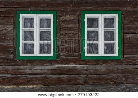 Windows Of A Traditional House In Bystricka Village, Northern Slovakia.