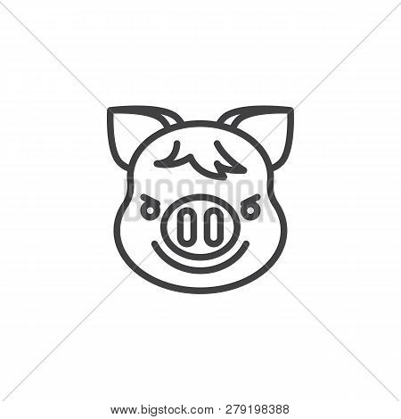 Piggy Face With Wry Smile Emoji Line Icon. Linear Style Sign For Mobile Concept And Web Design. Pigg