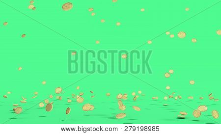 Gold Coins With Dollar Sign Fall On Graund 3d Illustration On A Green Screen Background