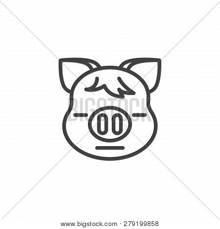 Expressionless Piggy Face Emoji Line Icon. Linear Style Sign For Mobile Concept And Web Design. Pigg
