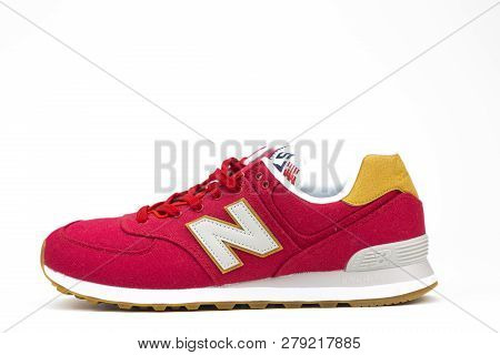 Boston, Ma, Usa, January 2019 - New Balance Nb 574 Athletic Shoes On White Background. New Balance A