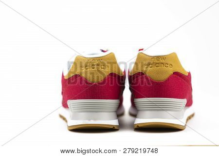 Boston, Ma, Usa, January 2019 - New Balance Nb 574 Athletic Shoes On White Background. New Balance A