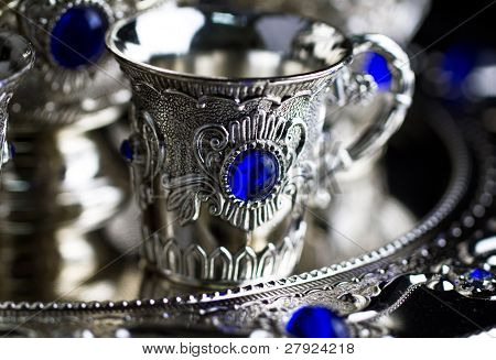 銀セット カップをクローズ アップ