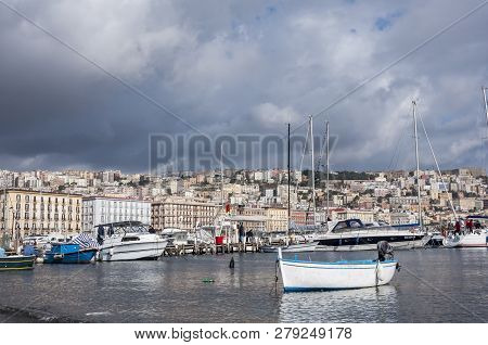 Naples, Italy - January 2012 : View Of The Marina And Touristic Harbor Of Mergellina, On January 22,