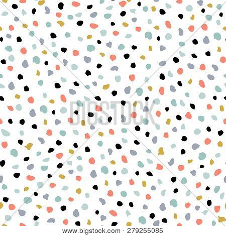 Semless Hand Drawn Pattern With Colorful Dots. Abstract Childish Texture For Fabric, Textile, Appare