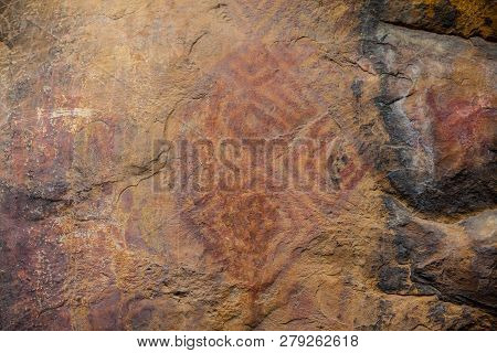 Prehistoric Paintings On Rock Known As Petroglyphs In The Municipality Of Facatativa In Colombia