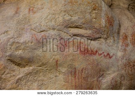 Prehistoric Paintings On Rock Known As Petroglyphs In The Municipality Of Facatativa In Colombia
