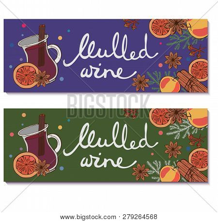 High Contrast Mulled Wine Mug And Ingredients Vector Illustration