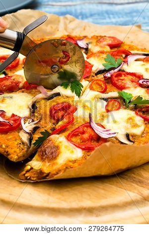 Pizza With Blat Of Sweet Potato And Oat Seeds