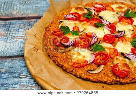 Pizza With Blat Of Sweet Potato And Oat Seeds