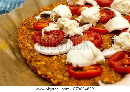 Pizza With Blat Of Sweet Potato And Oat Seeds