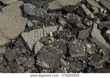 A Pile Of Broken Asphalt Background Texture.