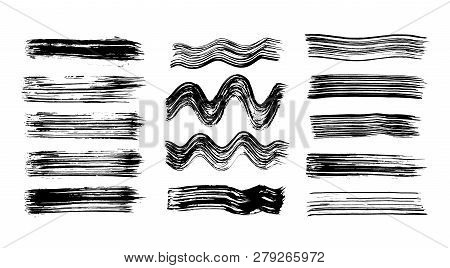 Brush Strokes Set Hand Drawn Scribble Abstract Vector Illustration. Border Design Template.