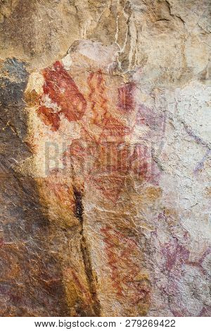 Prehistoric Paintings On Rock Known As Petroglyphs In The Municipality Of Facatativa In Colombia