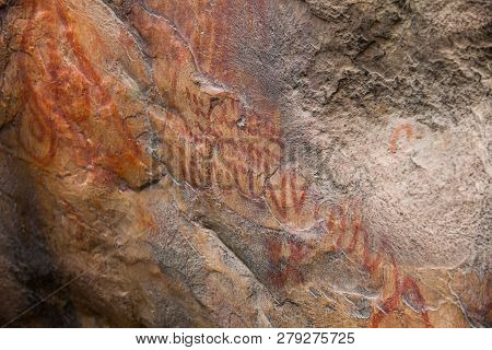 Prehistoric Paintings On Rock Known As Petroglyphs In The Municipality Of Facatativa In Colombia