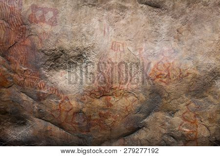 Prehistoric Paintings On Rock Known As Petroglyphs In The Municipality Of Facatativa In Colombia