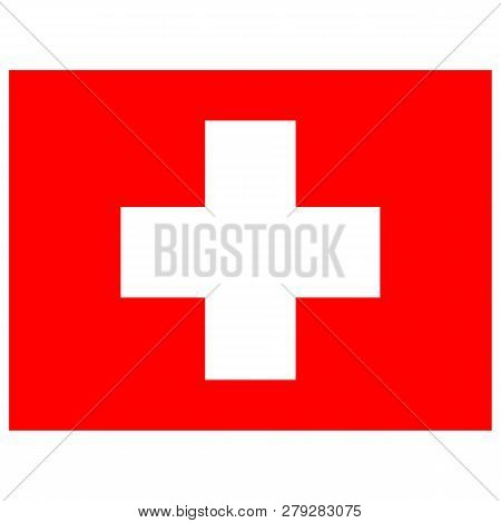 Flag Of Switzerland. Brush Painted Flag Of Switzerland. Hand Drawn Style Illustration With A Grunge 